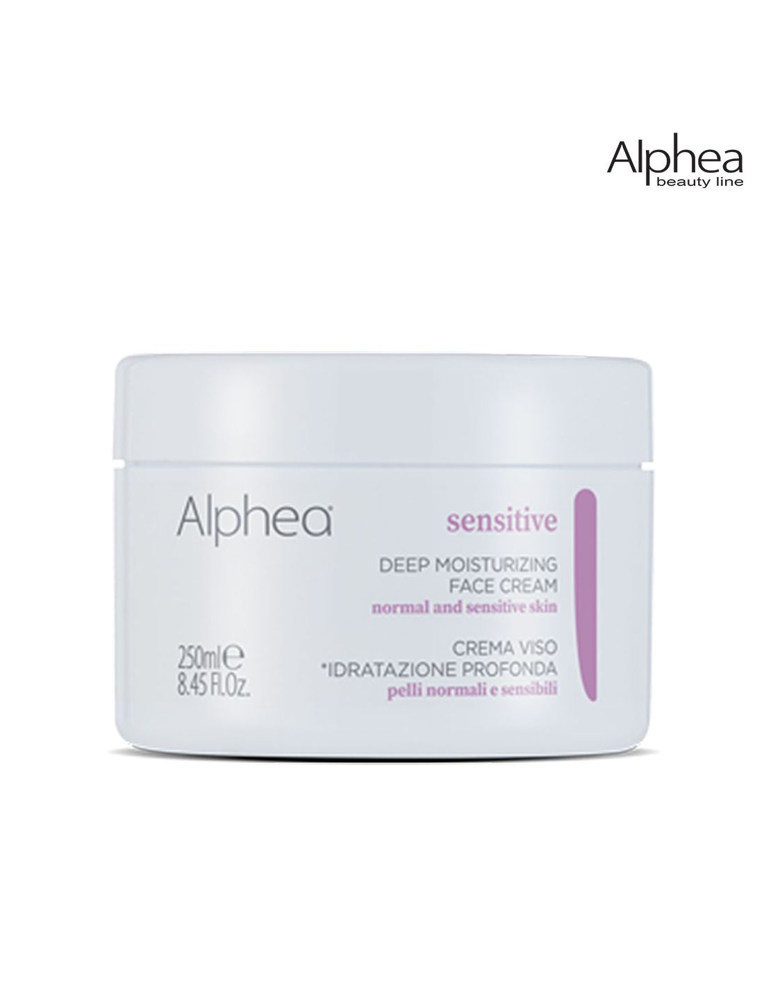 Creme Facial Ácido Hialurónico 250ml - Anti-Age - Alphea Frasco branco de creme facial hidratante Alpheasensitive de 250ml