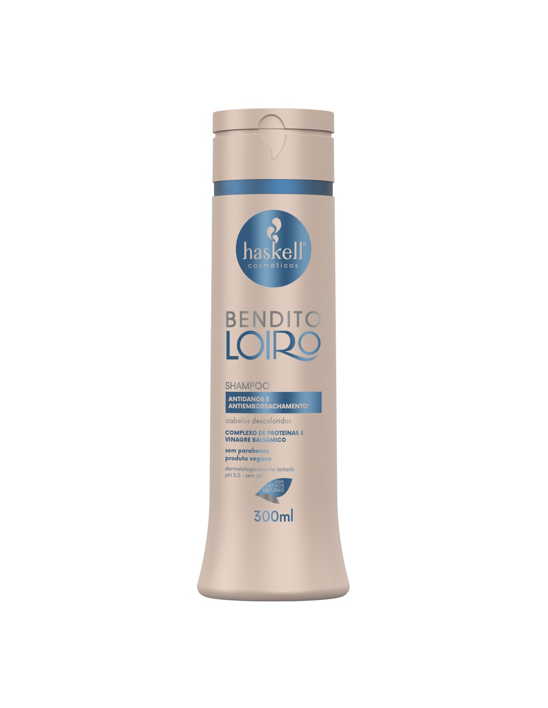 Bendito Loiro Shampoo 300ml - Haskell Frasco de shampoo Haskell Bendito Loiro bege com detalhes azuis