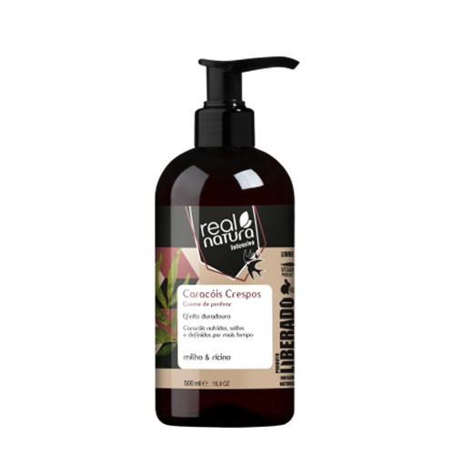 Real Natura Pro-Crespos Creme de Pentear 500ml Frasco de creme de pentear Real Natura Caracóis Crespos com doseador