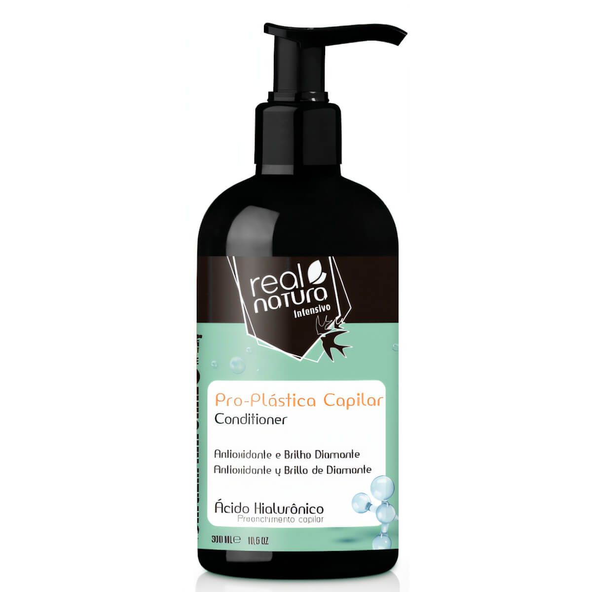 Frasco de condicionador Real Natura Pro-Plástica Capilar com doseador preto