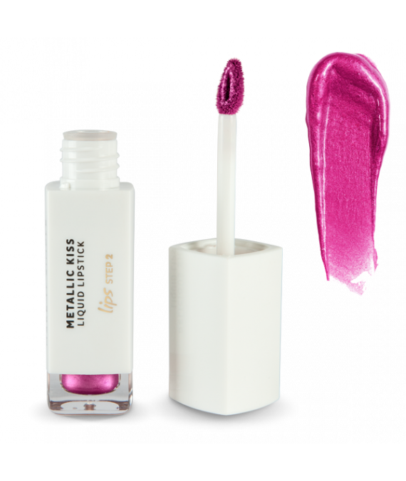 Andreia Lips METALLIC KISS ? Liquid Lipstick 07 Electric Pink Batom líquido metálico rosa com aplicador e amostra