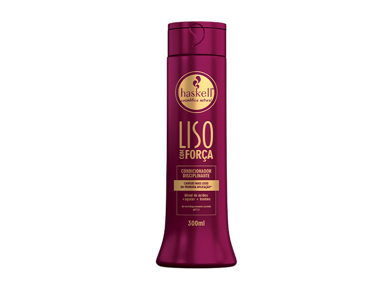 Haskell CONDICIONADOR LISO COM FORÇA 300ML Frasco roxo de condicionador Haskell Liso com Força 300ml