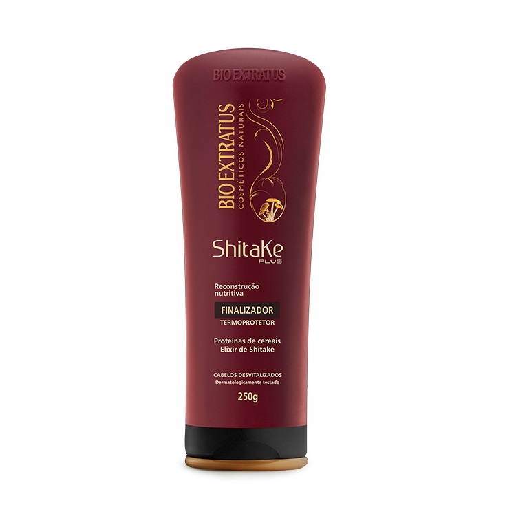Bioextratus Shitake Finalizador 250ml Tubo vermelho escuro de finalizador termoprotetor Bio Extratus Shitake Plus para cabelo