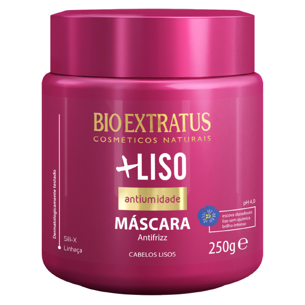 Bioextratus Mais Liso Máscara 250ml Embalagem rosa escuro de máscara capilar antifrizz Bio Extratus +Liso 250g