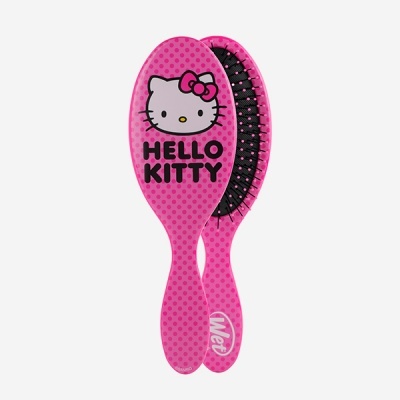 Escova de cabelo rosa Hello Kitty com pontos e cerdas pretas