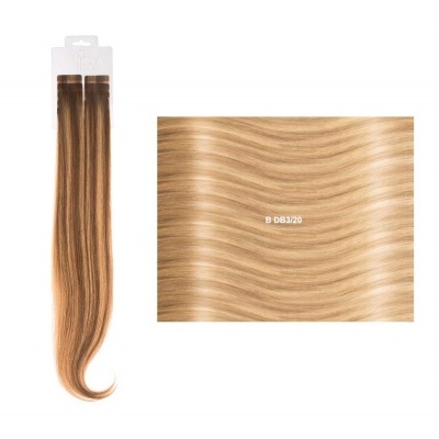 Extensão de cabelo sintético castanho e loiro com amostra de cor