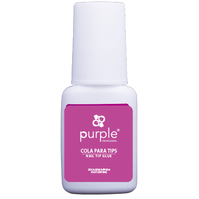 Frasco branco de cola para tips com etiqueta roxa da marca Purple Professional