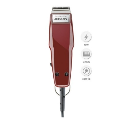 Máquina cortadora de cabelo vermelha MOSER com fio e lâmina de 32mm