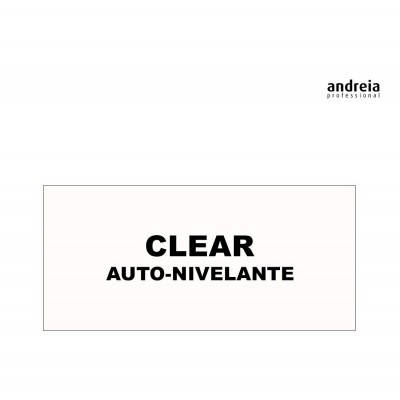 Texto preto CLEAR AUTO-NIVELANTE em fundo branco com logótipo andreia professional
