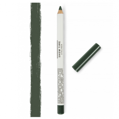 Lápis eyeliner branco com tampa verde escura e traço da cor verde escura