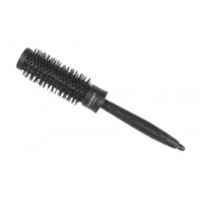 Escova de cabelo redonda preta com cabo texturizado