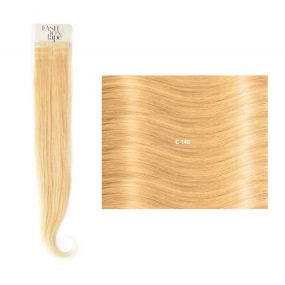 Extensão de cabelo loiro claro com embalagem e amostra lisa C 140