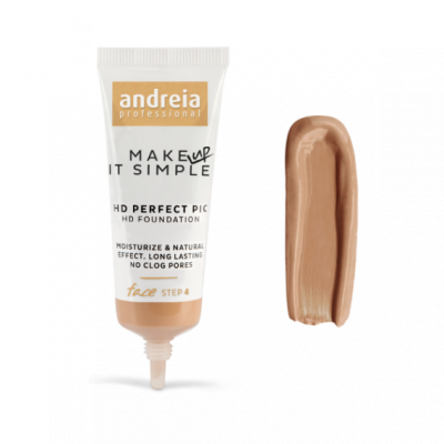Base de rosto líquida Andreia Professional HD Perfect Pick e amostra da base