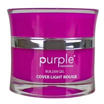Frasco roxo de gel para unhas com texto branco 'purple BUILDER GEL COVER LIGHT ROUGE'