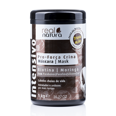 Frasco preto de máscara capilar Real Natura Intensivo Pro-Força Crina 1 kg