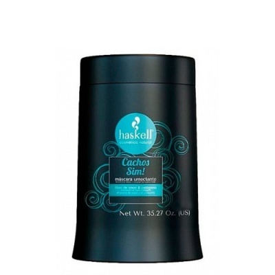 Frasco preto de máscara para cabelo Haskell Cachos Sim!