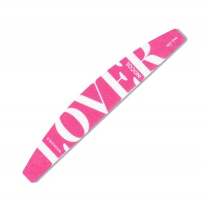 Lima para unhas rosa com texto branco e granulação 180-240