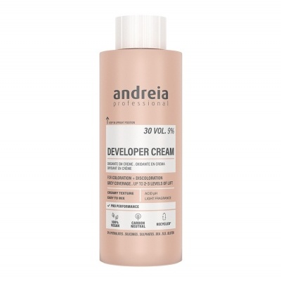 Frasco cor-de-rosa claro de creme desenvolvedor Andreia Professional 30 VOL 9%