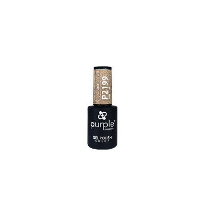 Frasco de verniz gel preto com tampa dourada e rótulo da marca Purple