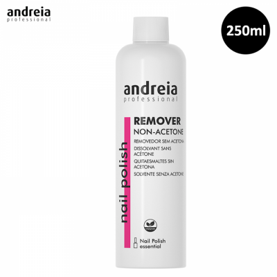 Frasco branco de removedor de verniz de unha Andreia Professional 250 ml.