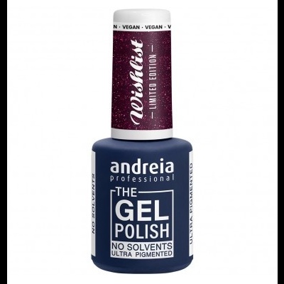 Verniz de unhas gel Andreia professional The Gel Polish azul escuro com tampa roxa e texto branco