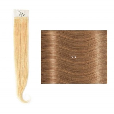 Extensão de cabelo loiro embalagem e amostra cabelo castanho C 19