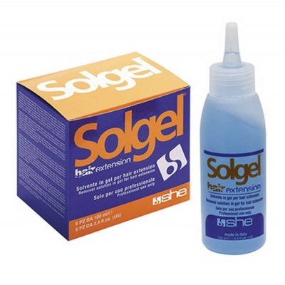 Solgel hair extension solvente em gel para extensões capilares em embalagem azul e amarela