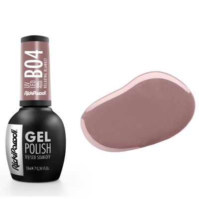 Garrafa de esmalte de gel preto com tampa rosa velho e demonstração da cor rosa velho ao lado.