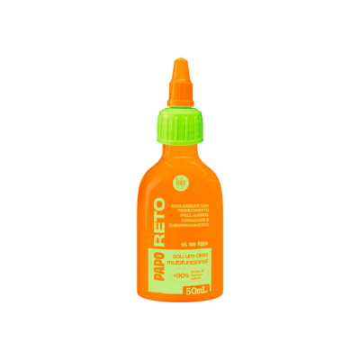 Frasco laranja com tampa verde e texto branco e laranja