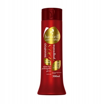 Frasco vermelho de shampoo Haskell Progressiva 300 ml