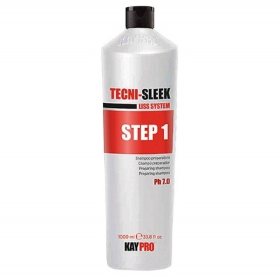 Frasco branco de shampoo TECNI-SLEEK STEP 1 com tampa preta
