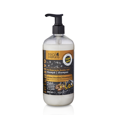 Frasco de champô Real Natura Intensive Pro-Reparação Bomba Café 500 ml com dispenser preto