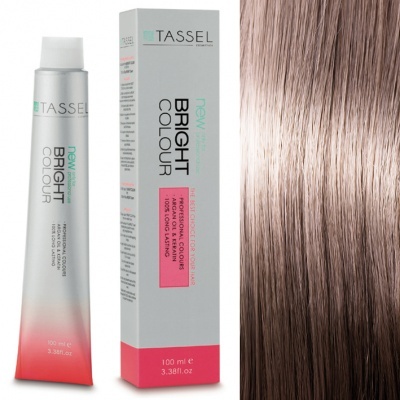 Tinta de cabelo TASSEL Bright Colour e amostra de cabelo castanho acinzentado