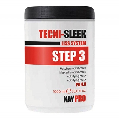 Frasco branco com tampa preta de produto TECNI-SLEEK STEP 3 da KAY PRO