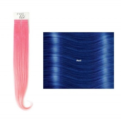 Extensão de cabelo rosa e amostra de cor azul