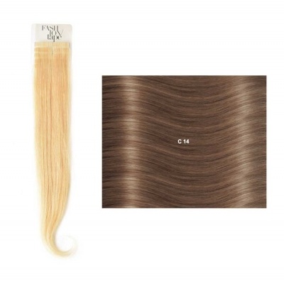 Extensão de cabelo loiro claro e amostra de cabelo castanho claro C 14