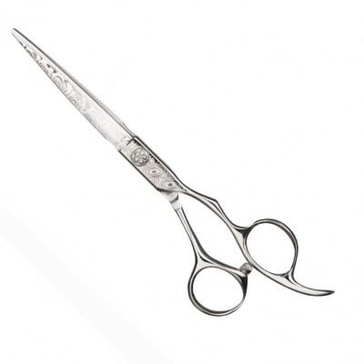 Tesoura de corte profissional em aço inoxidável com padrão texturizado nas lâminas