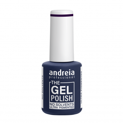 Frasco azul-escuro de verniz gel para unhas Andreia Professional com tampa branca