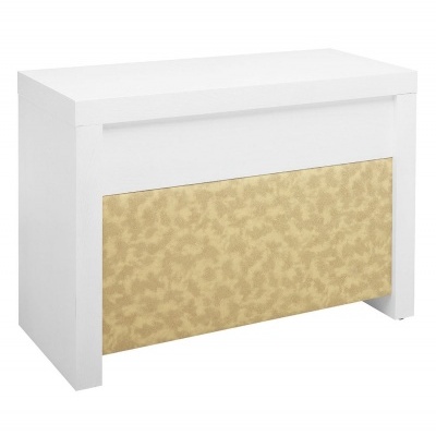 Banco branco com painel frontal dourado texturizado