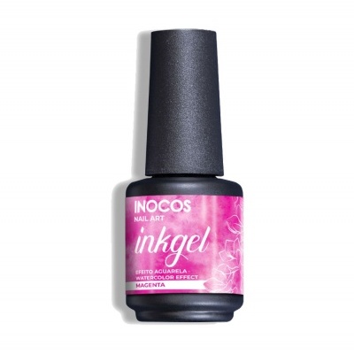 Frasco de verniz de unhas magenta Inocos com tampa preta