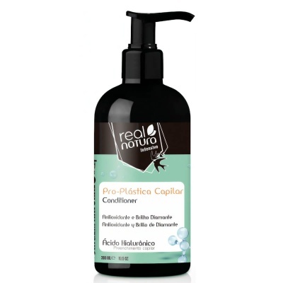 Frasco de condicionador Real Natura Pro-Plástica Capilar com doseador preto