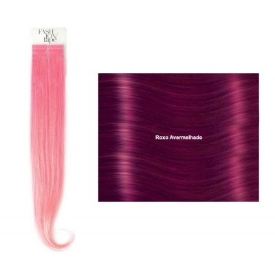 Extensão de cabelo cor-de-rosa clara e amostra de cabelo Roxo Avermelhado