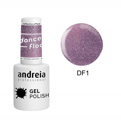 Verniz gel lilás com glitter da Andreia Professional, modelo DF1