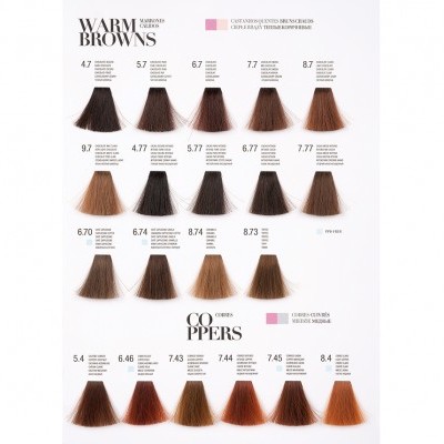 Amostras de cores de cabelo castanho quente Warm Browns em cartela