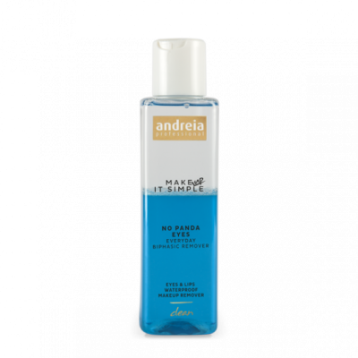 Frasco de desmaquilhante bicolor azul e transparente da marca Andreia Professional