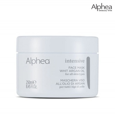 Frasco branco de máscara facial com óleo de argão da Alphea