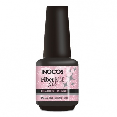 Frasco de gel para unhas rosa leitoso cintilante INOCOS com tampa preta