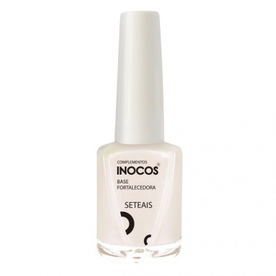 Frasco de verniz de unhas branco com tampa branca e rótulo preto e branco