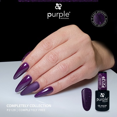Unhas pintadas com verniz gel roxo cintilante Purple Professional P2129.