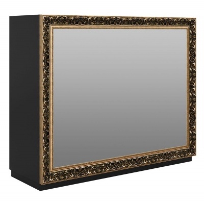 Móvel com espelho grande em moldura dourada decorativa